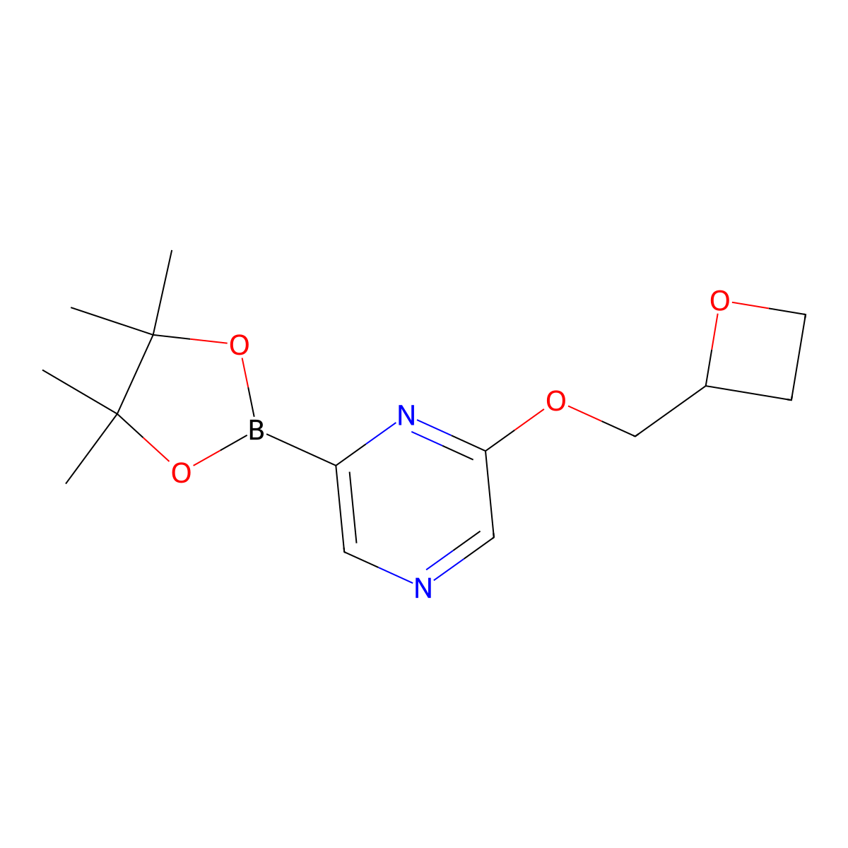 2-(Oxetan-2-ylmethoxy)-6-(4,4,5,5-tetramethyl-1,3,2-dioxaborolan-2-yl)pyrazine molecular structure, CAS 2710294-29-2