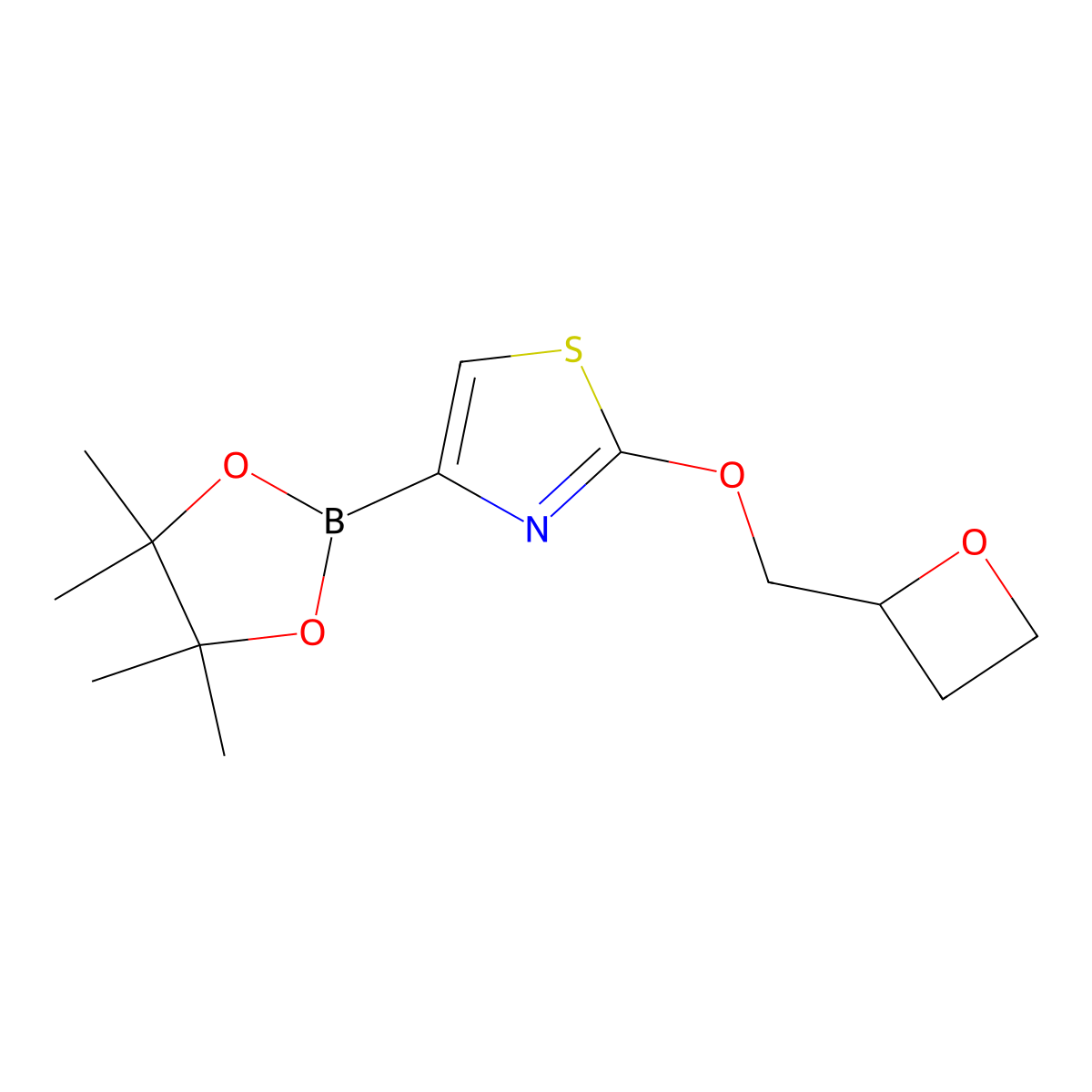 2-(Oxetan-2-ylmethoxy)-4-(4,4,5,5-tetramethyl-1,3,2-dioxaborolan-2-yl)thiazole molecular structure, CAS 2710294-30-5