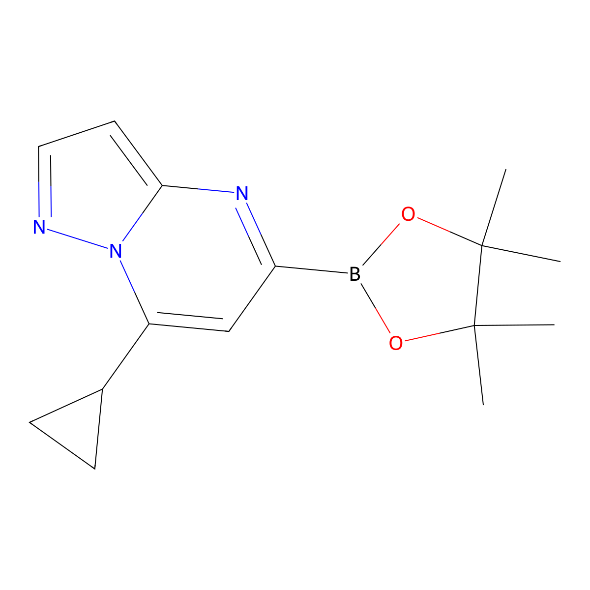 7-Cyclopropyl-5-(4,4,5,5-tetramethyl-1,3,2-dioxaborolan-2-yl)pyrazolo[1,5-a]pyrimidine molecular structure, CAS 2710294-42-9