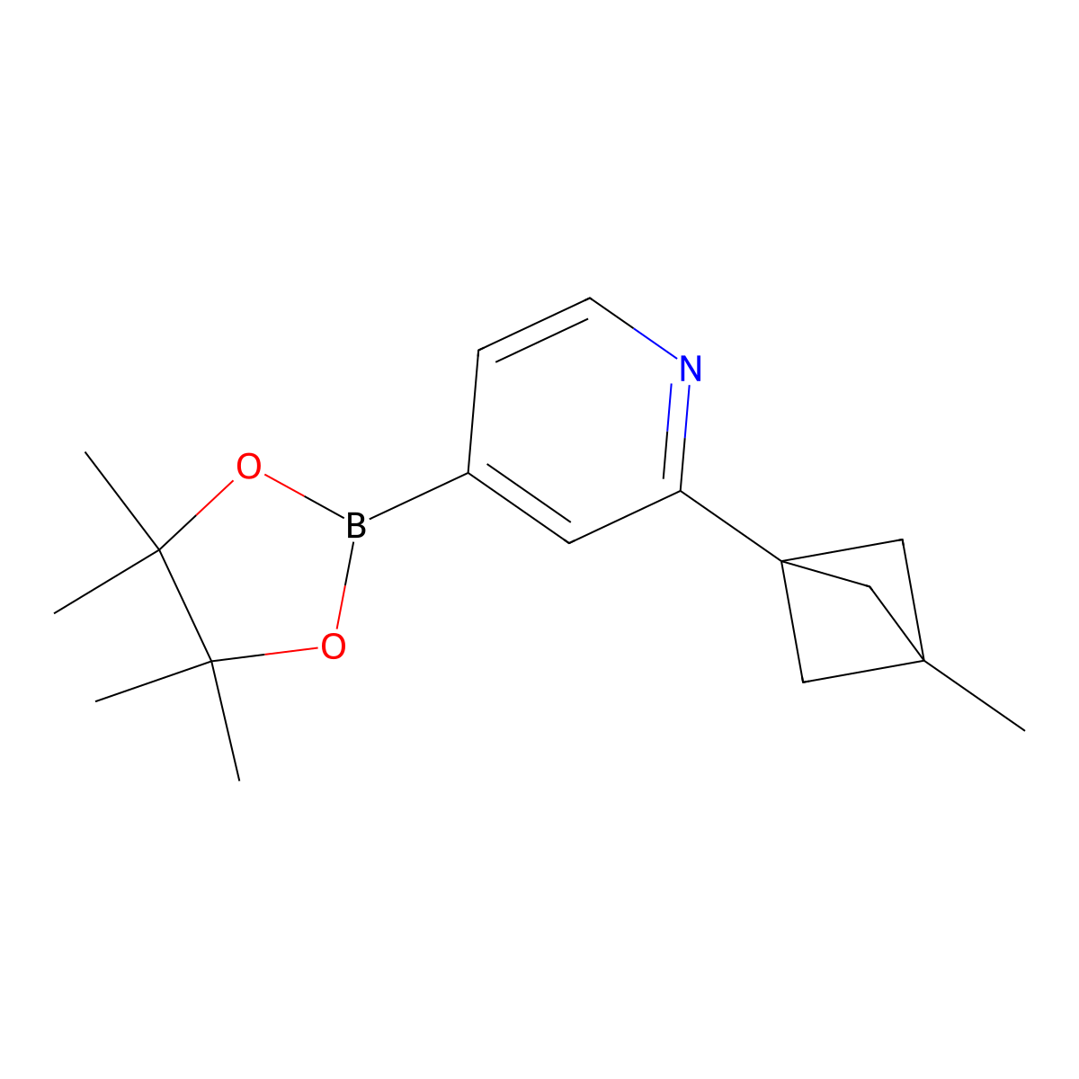 2-(3-Methylbicyclo[1.1.1]pentan-1-yl)-4-(4,4,5,5-tetramethyl-1,3,2-dioxaborolan-2-yl)pyridine molecular structure, CAS 2710295-68-2