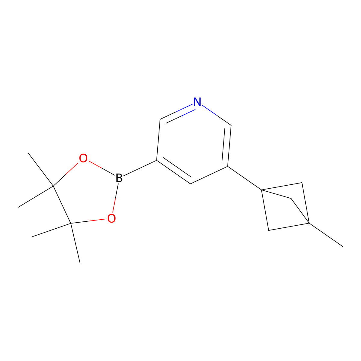 3-(3-Methylbicyclo[1.1.1]pentan-1-yl)-5-(4,4,5,5-tetramethyl-1,3,2-dioxaborolan-2-yl)pyridine molecular structure, CAS 2710295-73-9