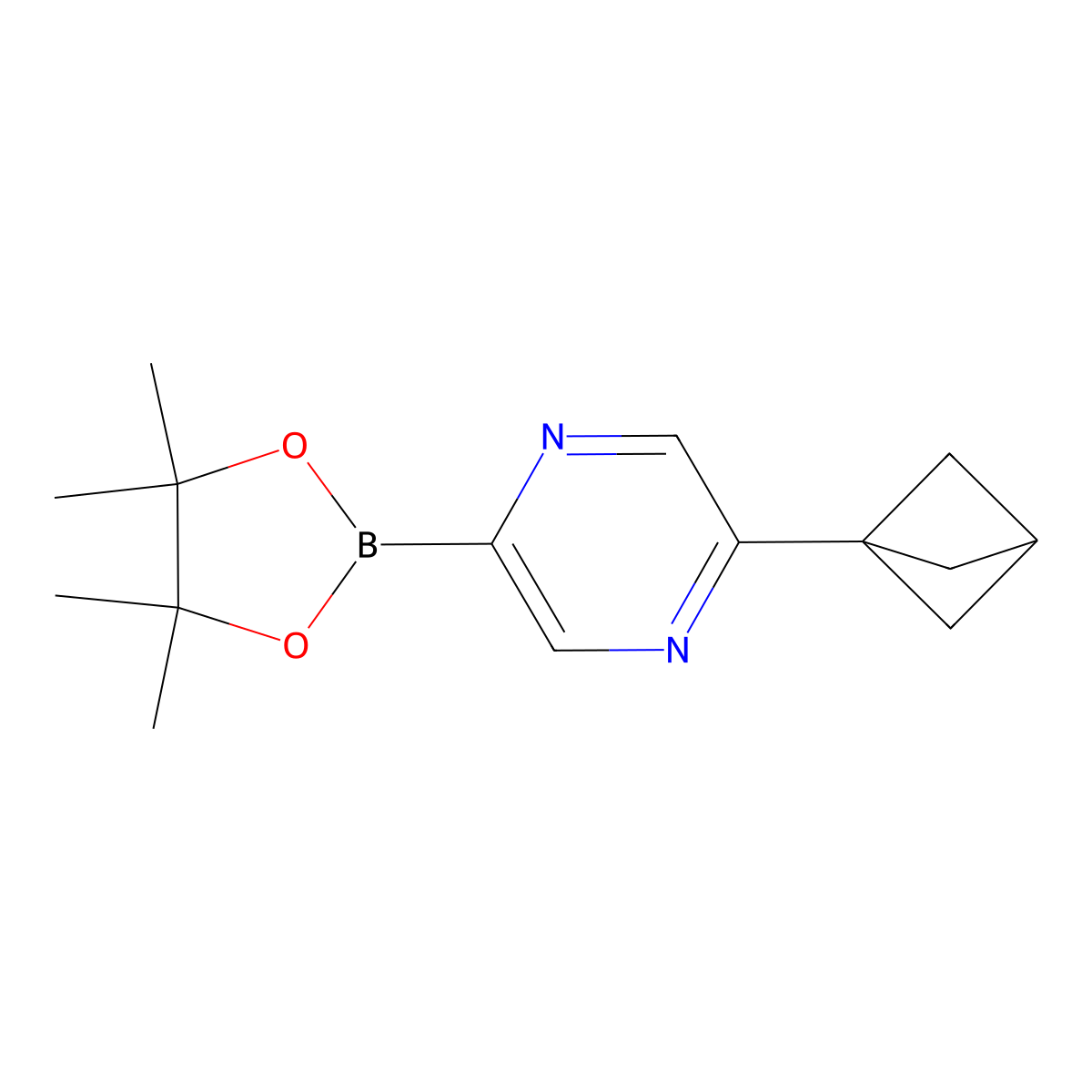 2-(Bicyclo[1.1.1]pentan-1-yl)-5-(4,4,5,5-tetramethyl-1,3,2-dioxaborolan-2-yl)pyrazine molecular structure, CAS 2710295-78-4