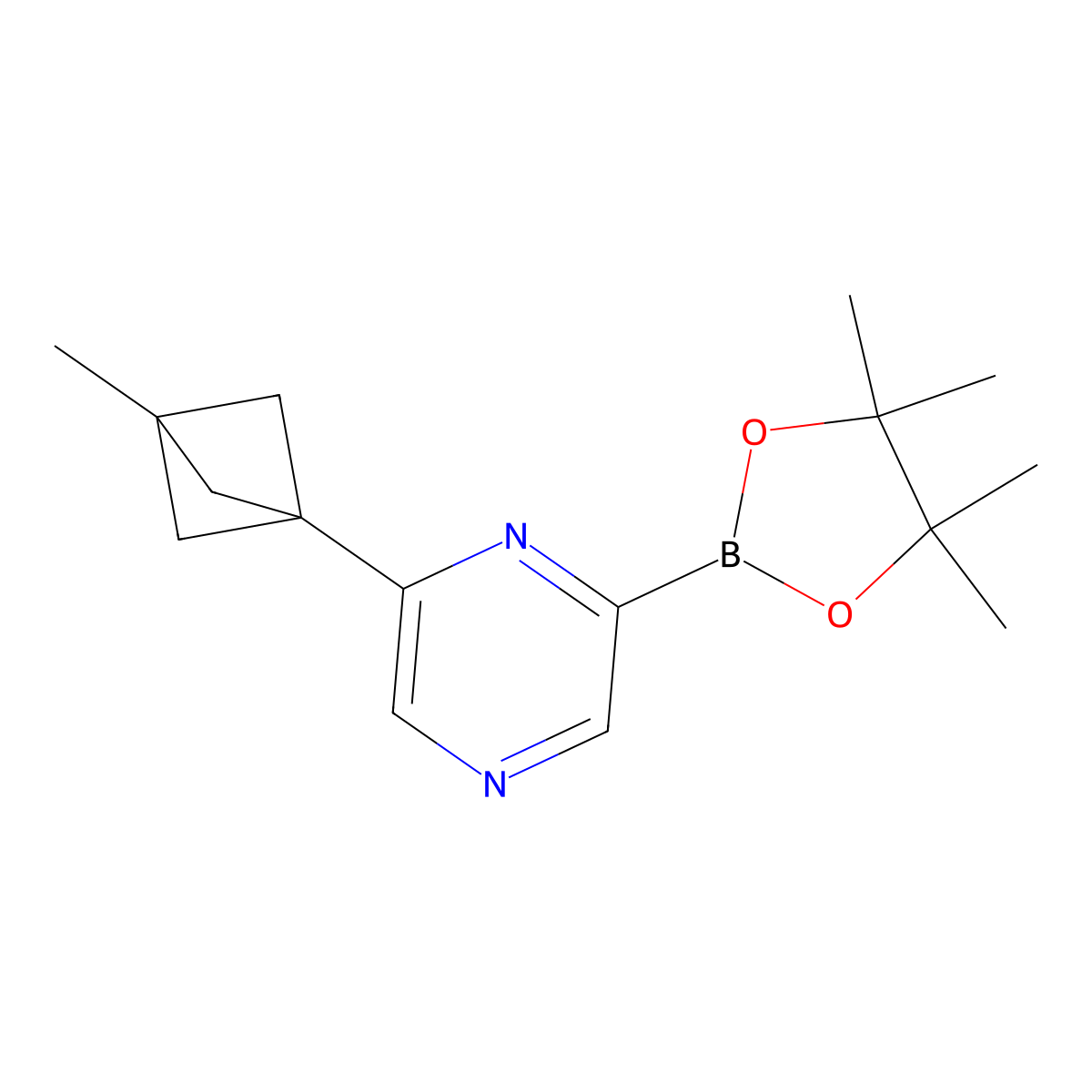 2-(3-Methylbicyclo[1.1.1]pentan-1-yl)-6-(4,4,5,5-tetramethyl-1,3,2-dioxaborolan-2-yl)pyrazine molecular structure, CAS 2710295-79-5