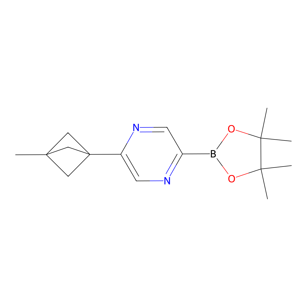 2-(3-Methylbicyclo[1.1.1]pentan-1-yl)-5-(4,4,5,5-tetramethyl-1,3,2-dioxaborolan-2-yl)pyrazine molecular structure, CAS 2710295-80-8