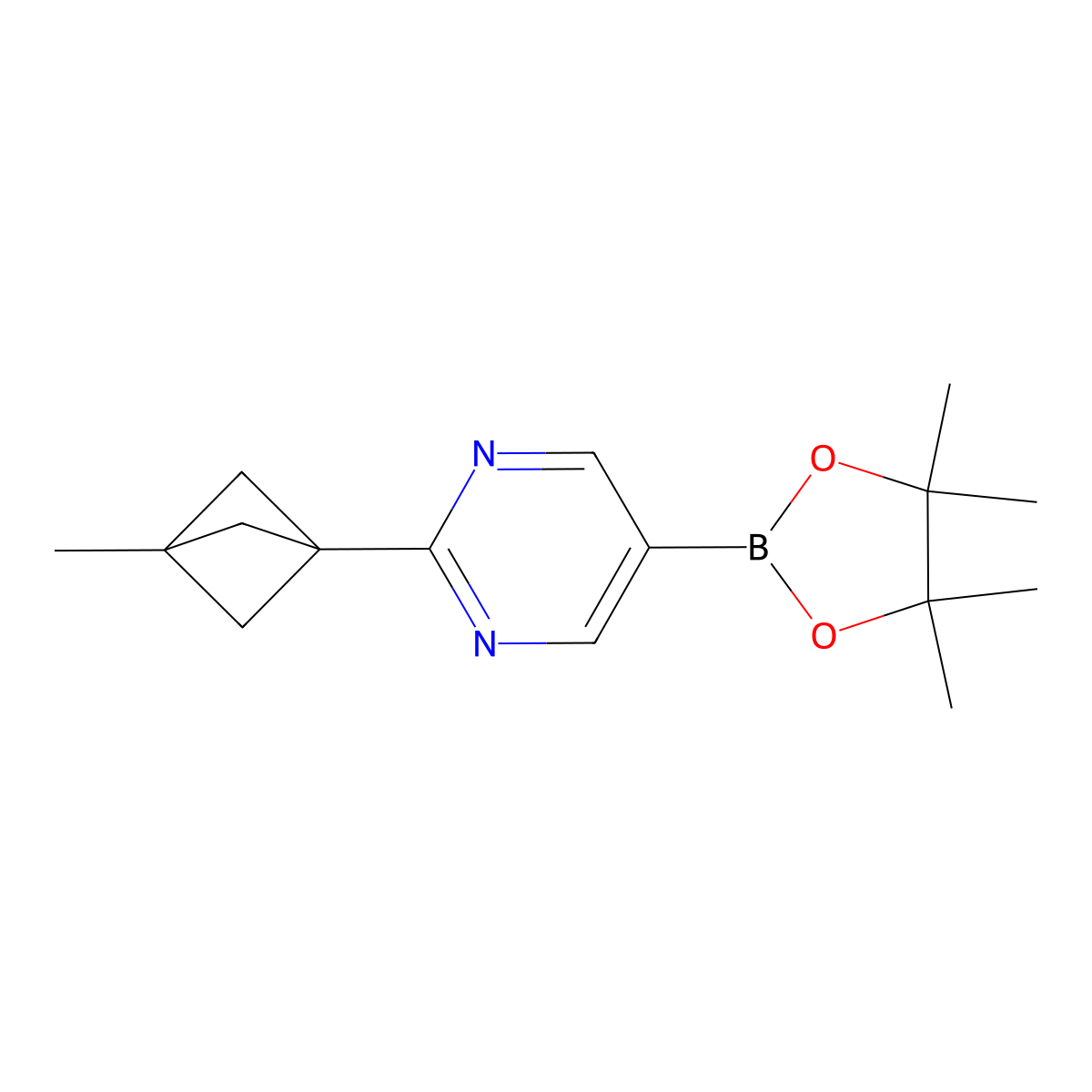 2-(3-Methylbicyclo[1.1.1]pentan-1-yl)-5-(4,4,5,5-tetramethyl-1,3,2-dioxaborolan-2-yl)pyrimidine molecular structure, CAS 2710295-81-9