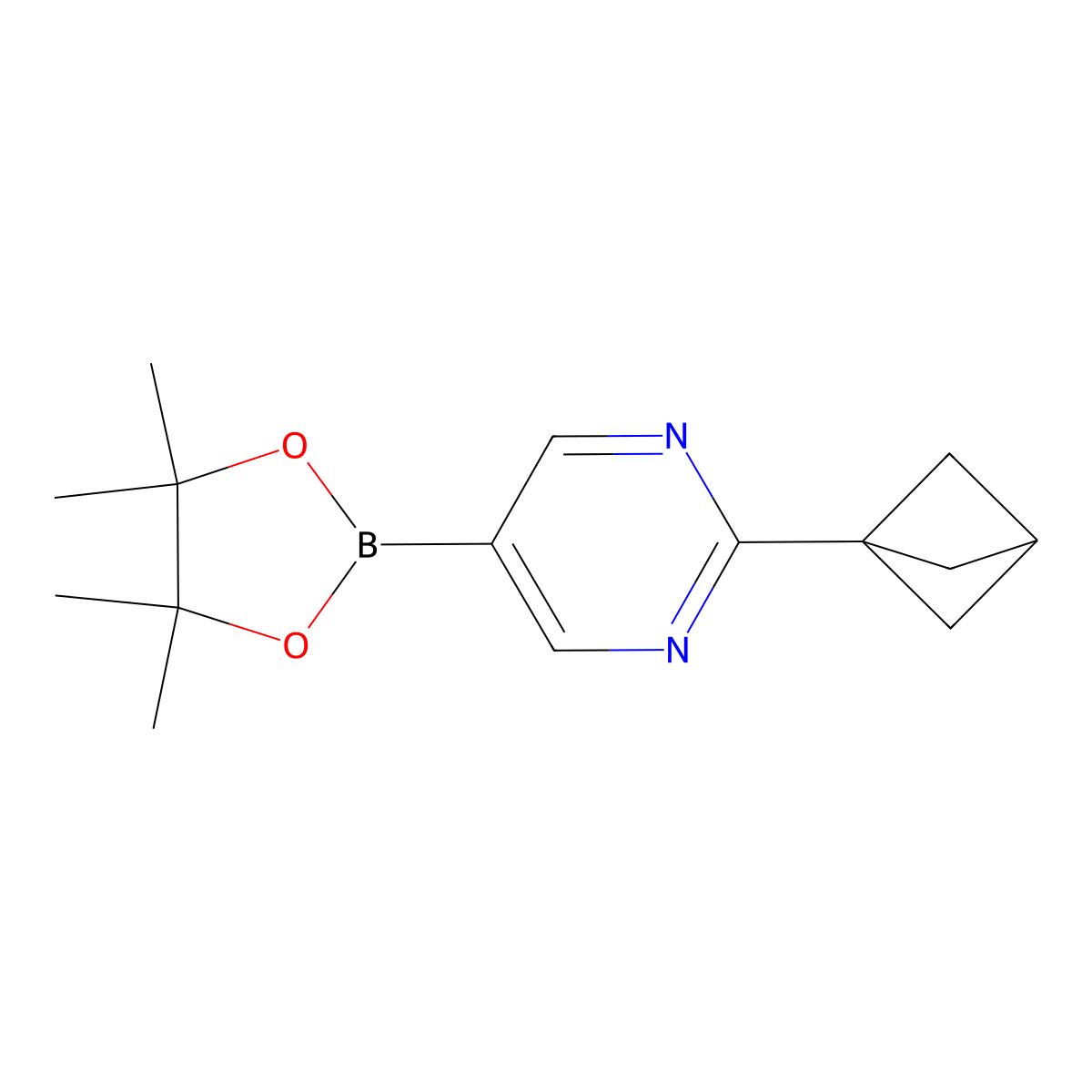 2-(Bicyclo[1.1.1]pentan-1-yl)-5-(4,4,5,5-tetramethyl-1,3,2-dioxaborolan-2-yl)pyrimidine molecular structure, CAS 2710295-82-0