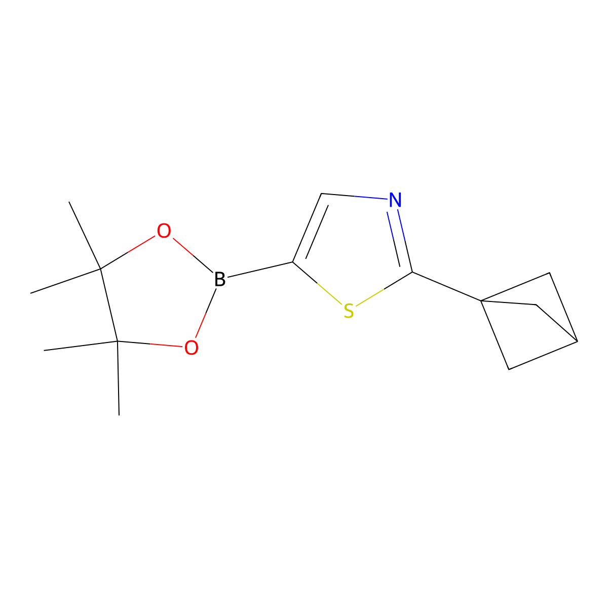 2-(Bicyclo[1.1.1]pentan-1-yl)-5-(4,4,5,5-tetramethyl-1,3,2-dioxaborolan-2-yl)thiazole molecular structure, CAS 2710295-85-3