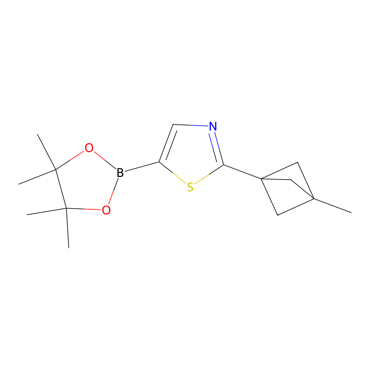 2-(3-Methylbicyclo[1.1.1]pentan-1-yl)-5-(4,4,5,5-tetramethyl-1,3,2-dioxaborolan-2-yl)thiazole molecular structure, CAS 2710295-86-4