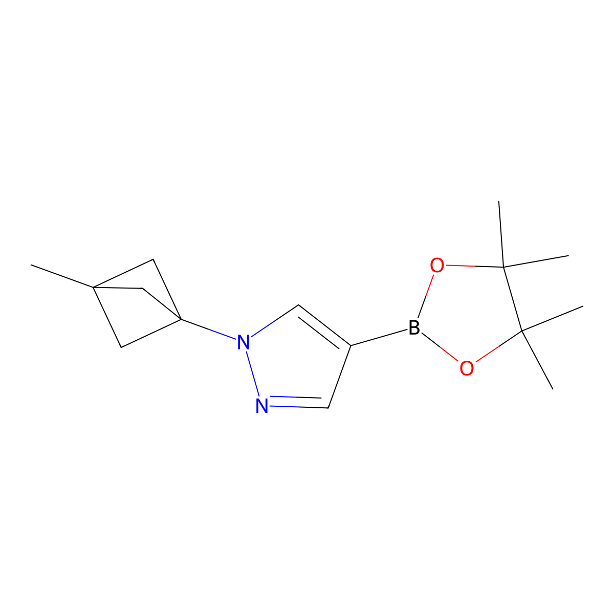 1-(3-methylbicyclo[1.1.1]pentan-1-yl)-4-(4,4,5,5-tetramethyl-1,3,2-dioxaborolan-2-yl)-1H-pyrazole molecular structure, CAS 2710295-88-6