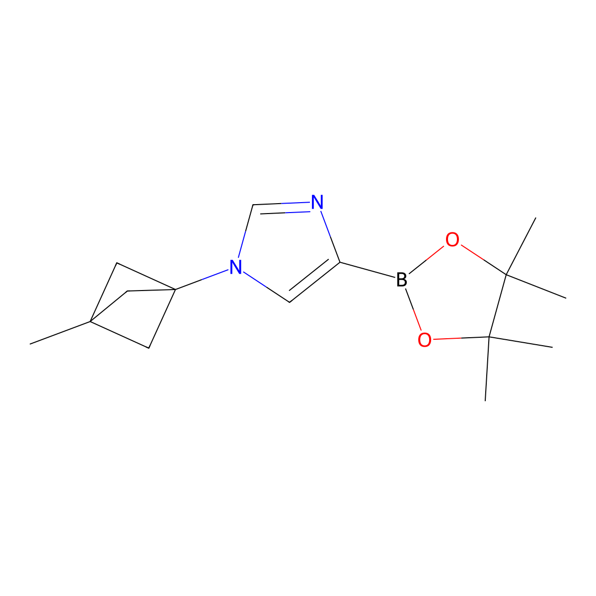 1-(3-methylbicyclo[1.1.1]pentan-1-yl)-4-(4,4,5,5-tetramethyl-1,3,2-dioxaborolan-2-yl)-1H-imidazole molecular structure, CAS 2710295-90-0