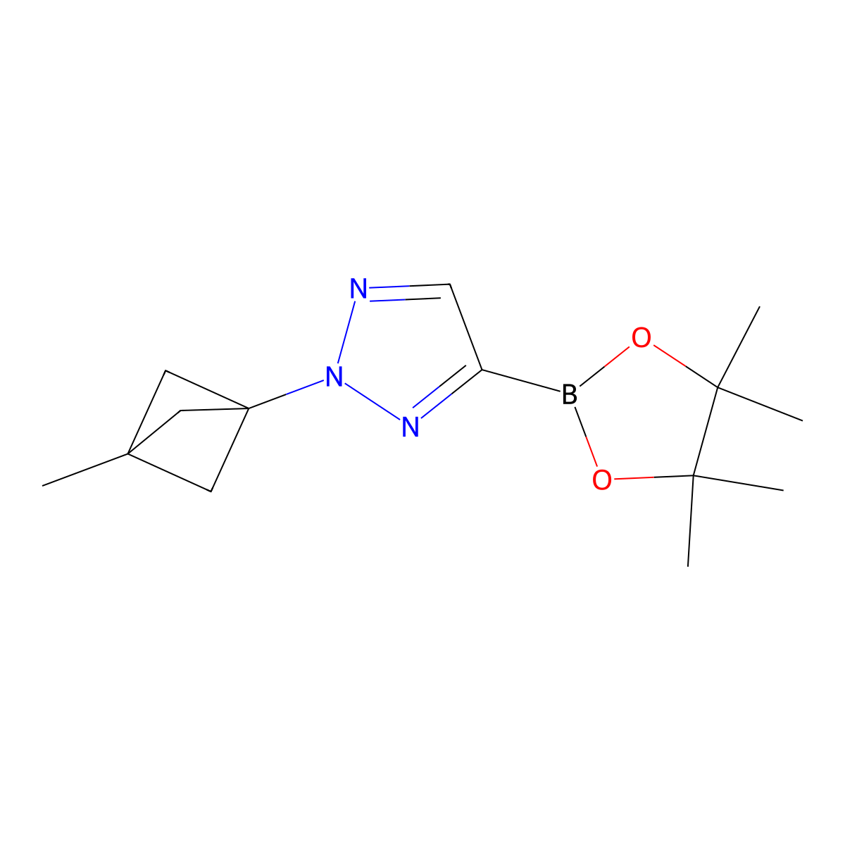 2-(3-methylbicyclo[1.1.1]pentan-1-yl)-4-(4,4,5,5-tetramethyl-1,3,2-dioxaborolan-2-yl)-2H-1,2,3-triazole molecular structure, CAS 2710295-96-6