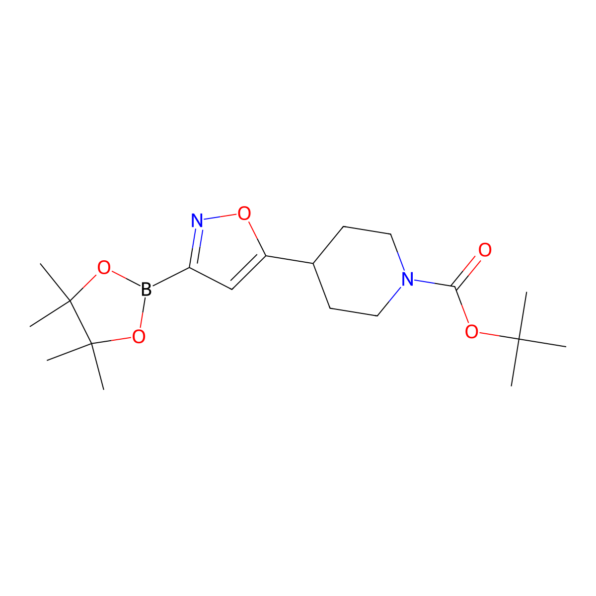 Tert-butyl 4-(3-(4,4,5,5-tetramethyl-1,3,2-dioxaborolan-2-yl)isoxazol-5-yl)piperidine-1-carboxylate molecular structure, CAS 2710296-06-1