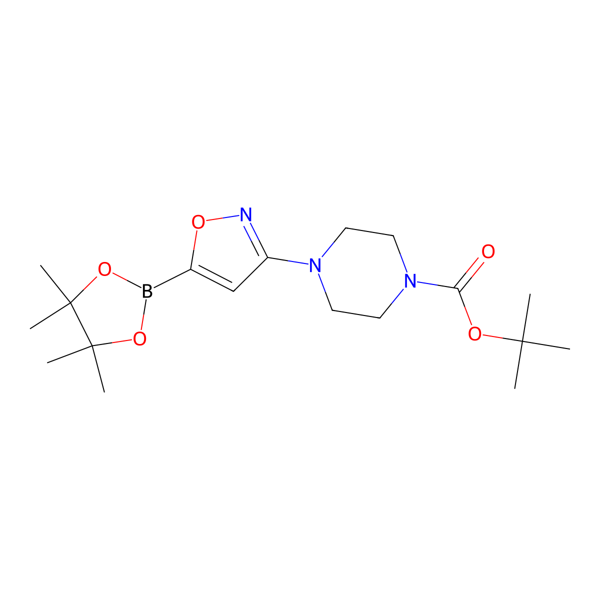 Tert-butyl 4-(5-(4,4,5,5-tetramethyl-1,3,2-dioxaborolan-2-yl)isoxazol-3-yl)piperazine-1-carboxylate molecular structure, CAS 2710296-07-2