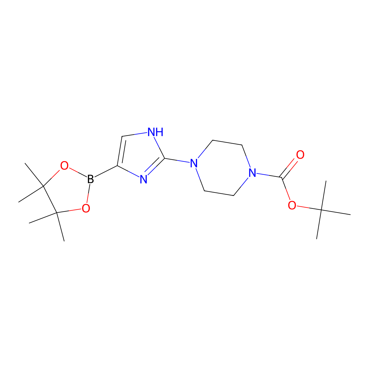 tert-butyl 4-[5-(4,4,5,5-tetramethyl-1,3,2-dioxaborolan-2-yl)-1H-imidazol-2-yl]piperazine-1-carboxylate molecular structure, CAS 2710296-09-4