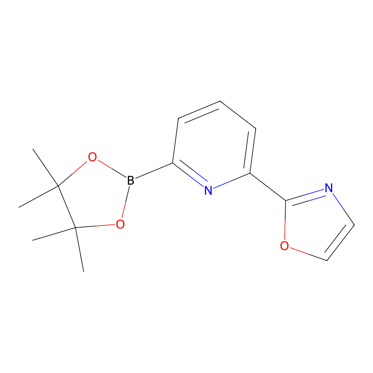 2-(6-(4,4,5,5-Tetramethyl-1,3,2-dioxaborolan-2-yl)pyridin-2-yl)oxazole molecular structure, CAS 2710296-10-7