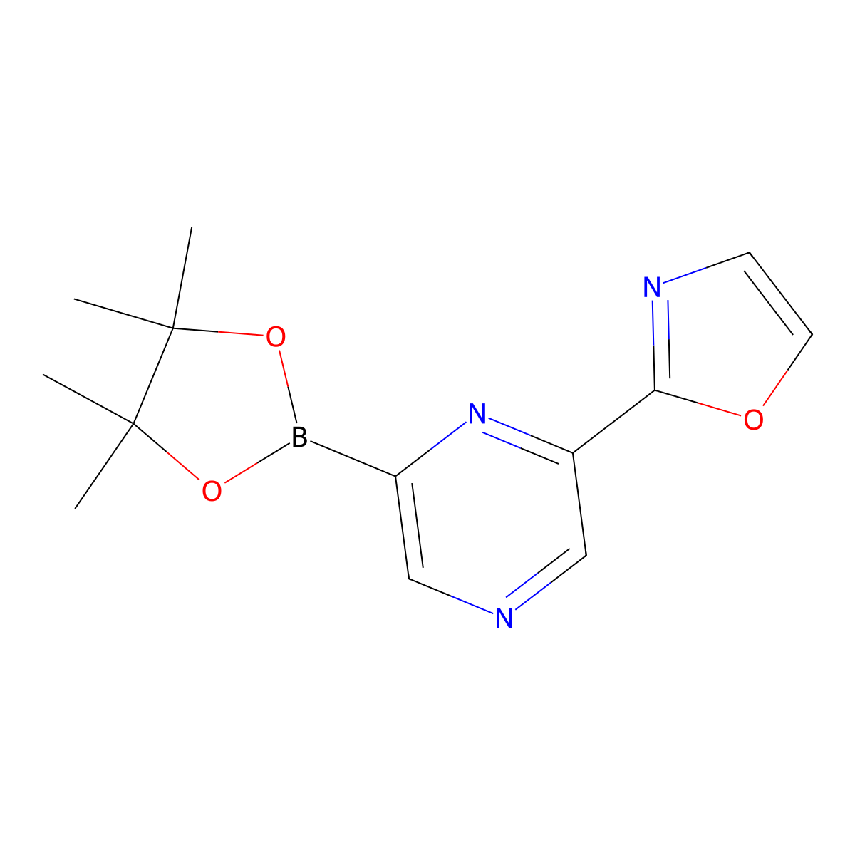 2-(6-(4,4,5,5-Tetramethyl-1,3,2-dioxaborolan-2-yl)pyrazin-2-yl)oxazole molecular structure, CAS 2710296-15-2