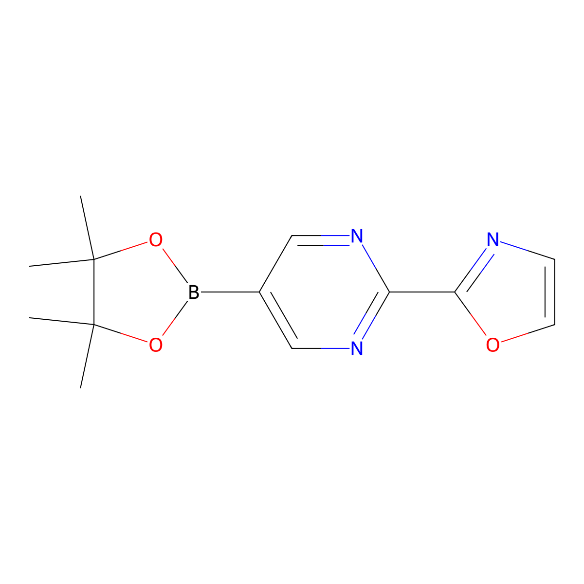 2-(1,3-Oxazol-2-yl)-5-(tetramethyl-1,3,2-dioxaborolan-2-yl)pyrimidine molecular structure, CAS 2710296-16-3