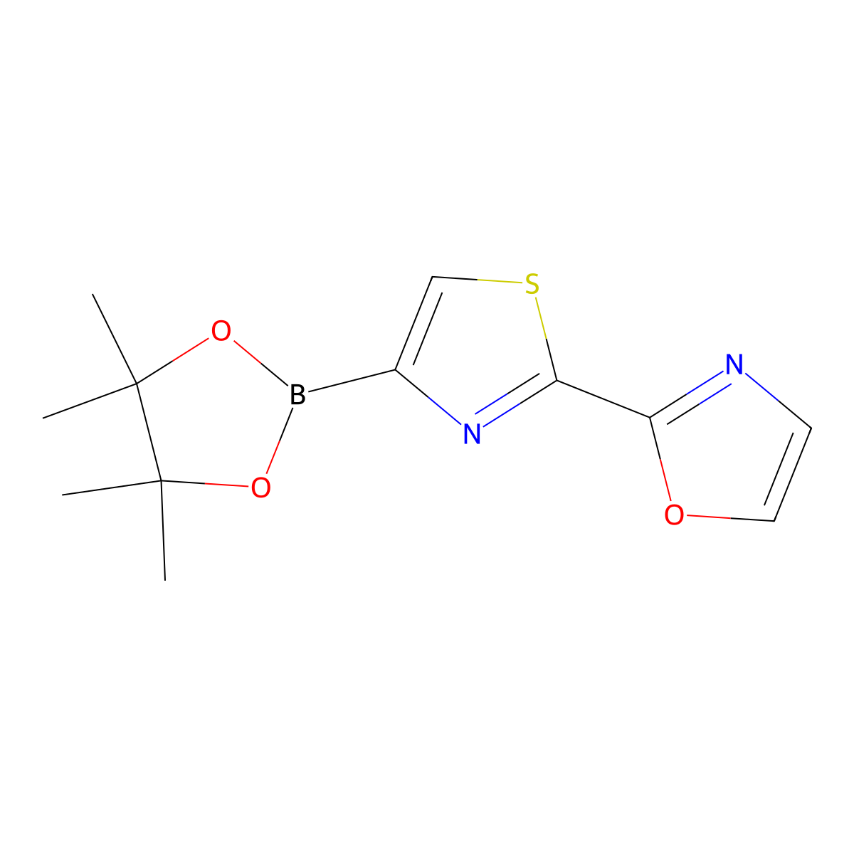 2-(4-(4,4,5,5-Tetramethyl-1,3,2-dioxaborolan-2-yl)thiazol-2-yl)oxazole molecular structure, CAS 2710296-17-4