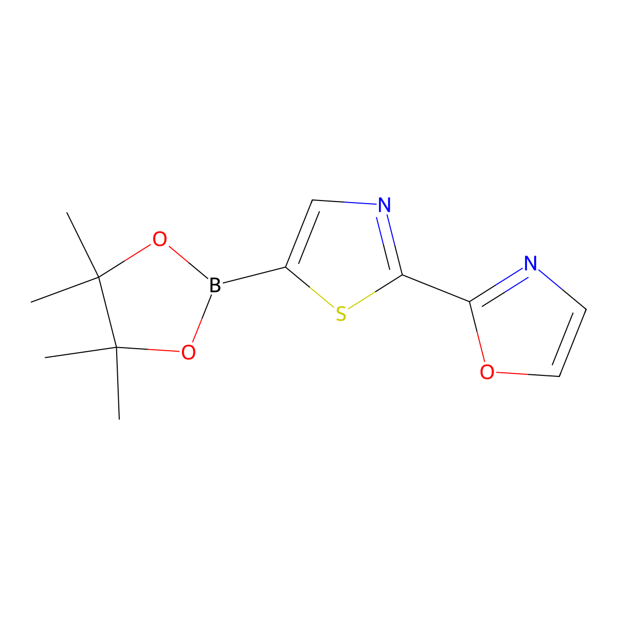2-(5-(4,4,5,5-Tetramethyl-1,3,2-dioxaborolan-2-yl)thiazol-2-yl)oxazole molecular structure, CAS 2710297-23-5