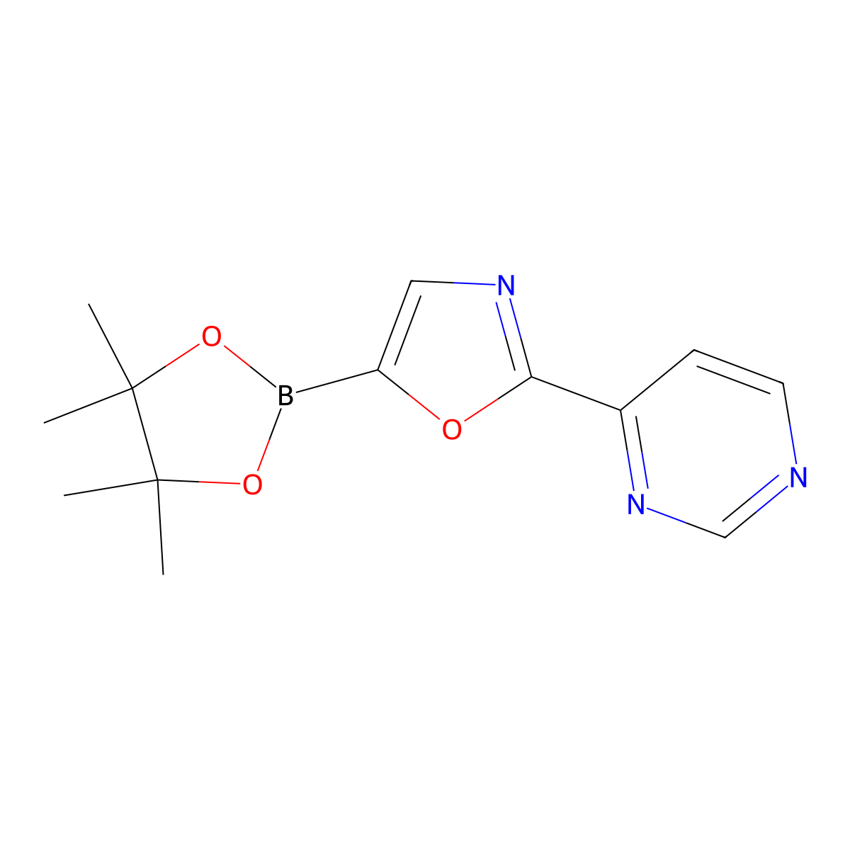 2-(Pyrimidin-4-yl)-5-(4,4,5,5-tetramethyl-1,3,2-dioxaborolan-2-yl)oxazole molecular structure, CAS 2710297-48-4