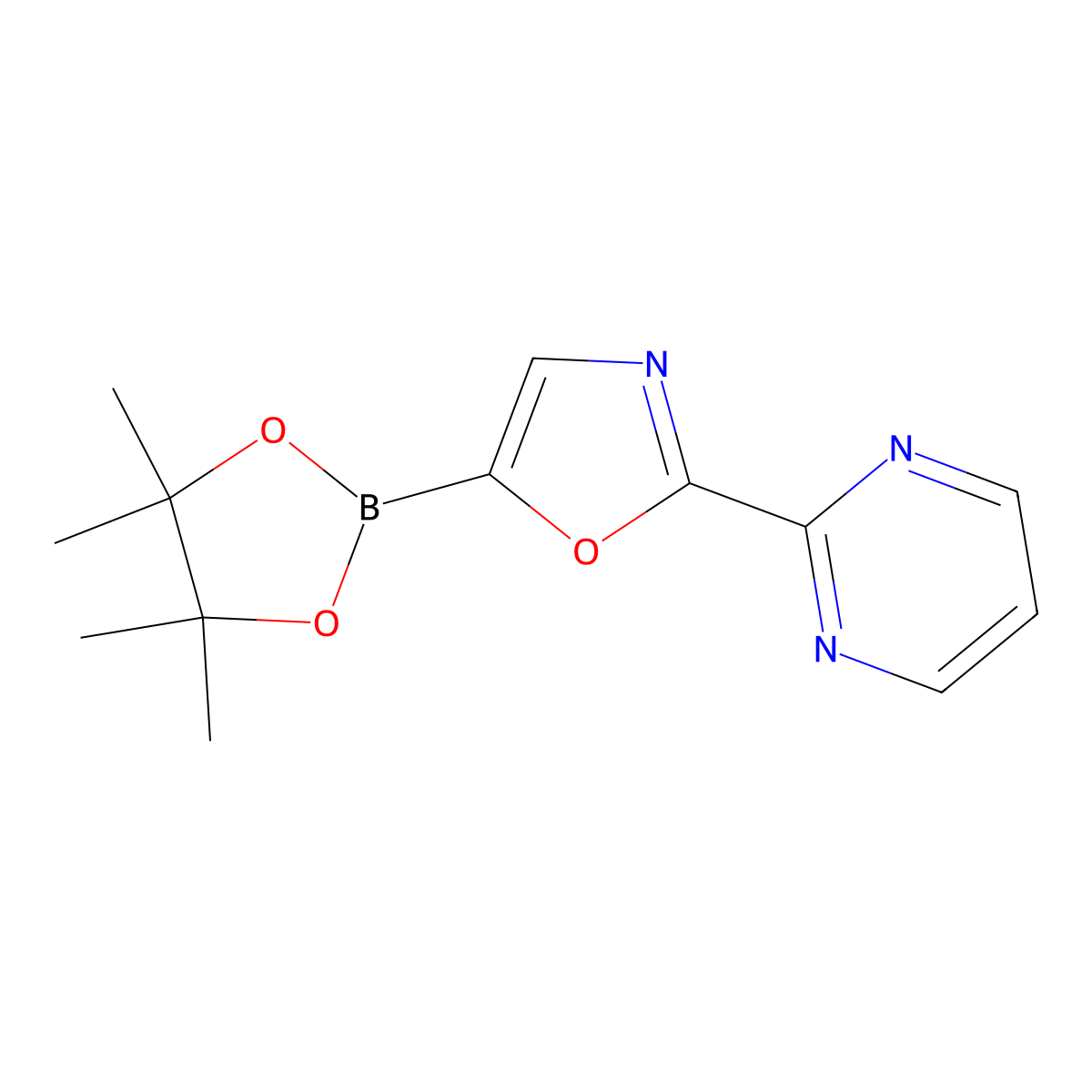 2-(Pyrimidin-2-yl)-5-(4,4,5,5-tetramethyl-1,3,2-dioxaborolan-2-yl)oxazole molecular structure, CAS 2710297-49-5