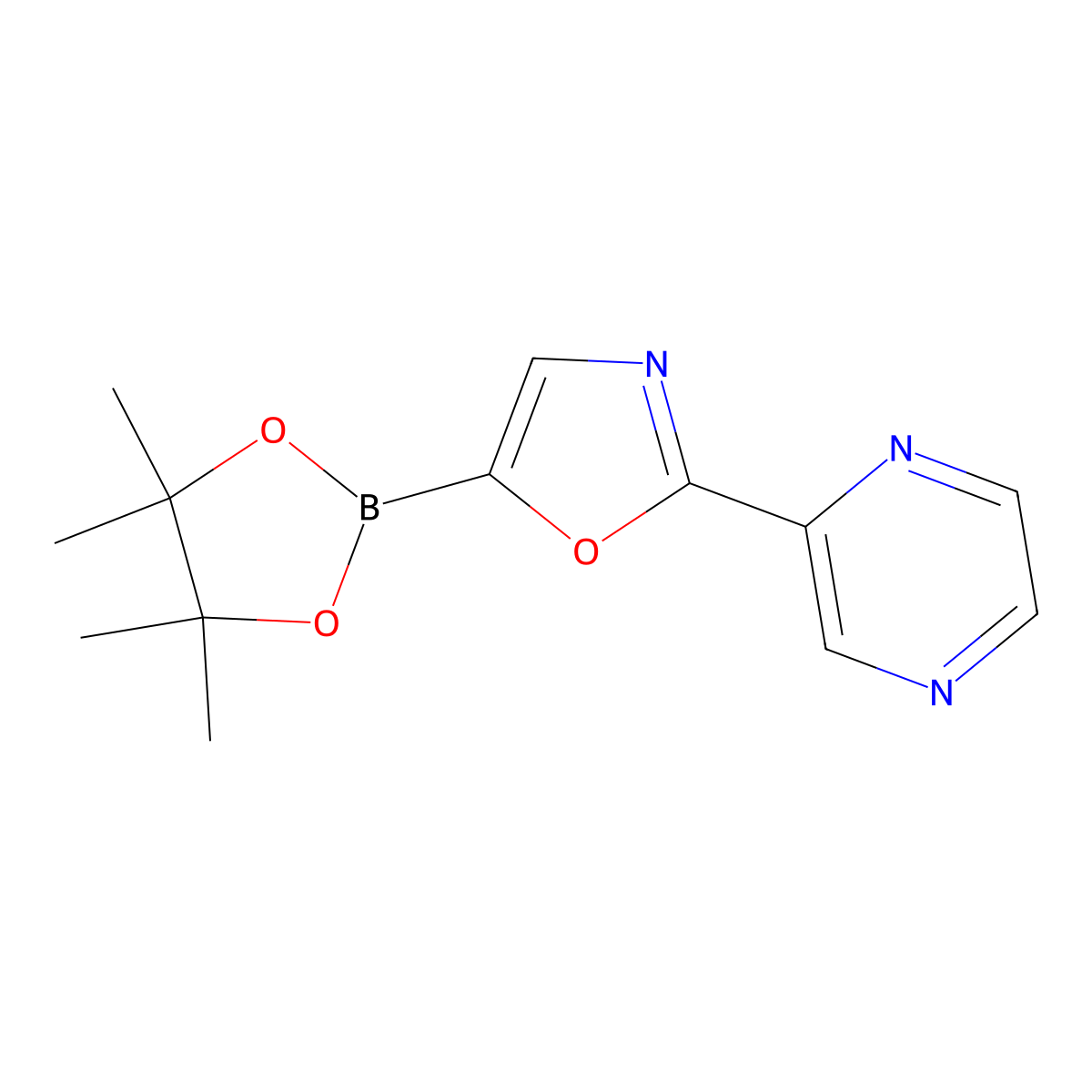 2-(Pyrazin-2-yl)-5-(4,4,5,5-tetramethyl-1,3,2-dioxaborolan-2-yl)oxazole molecular structure, CAS 2710297-50-8