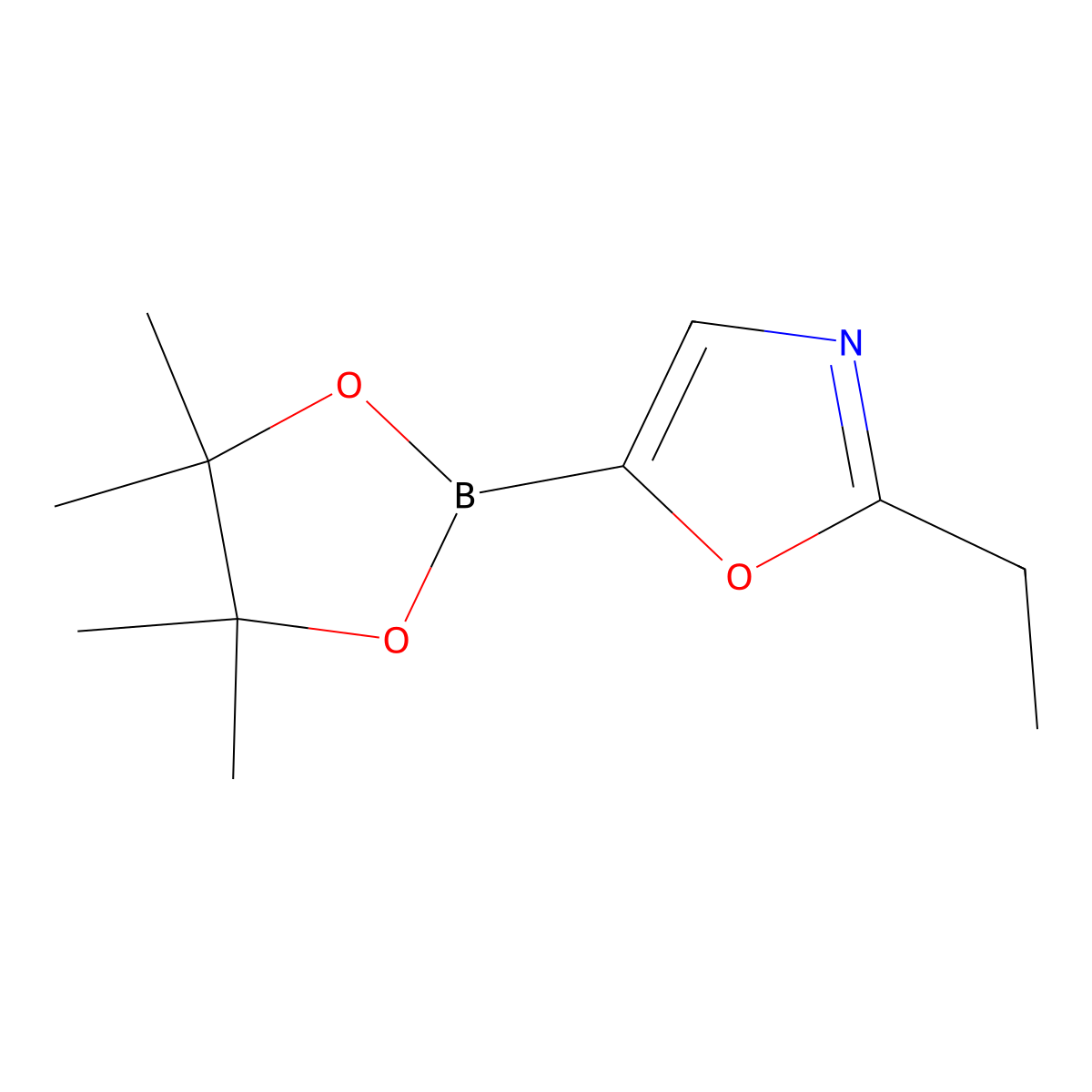 2-Ethyl-5-(4,4,5,5-tetramethyl-1,3,2-dioxaborolan-2-yl)-1,3-oxazole molecular structure, CAS 2710297-51-9