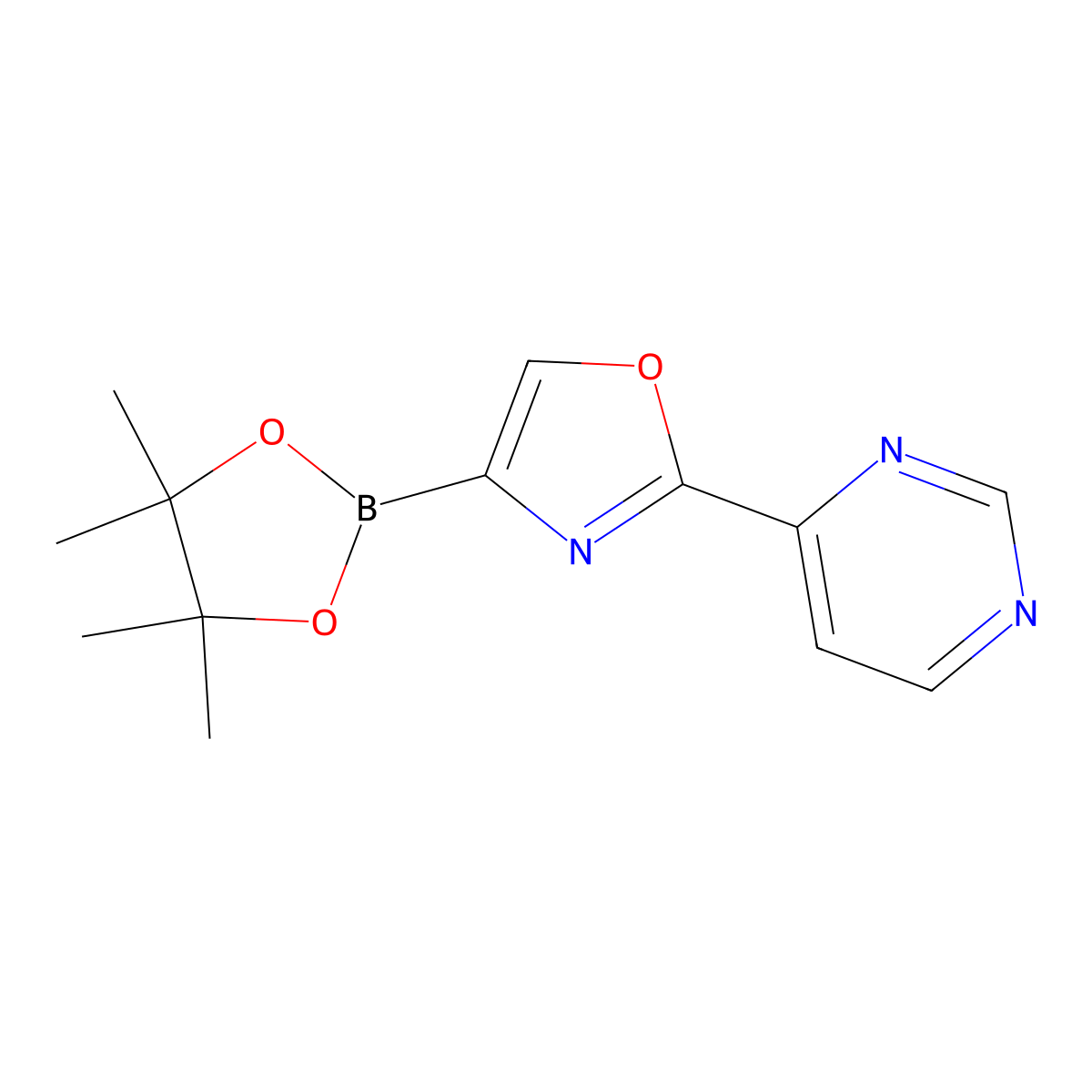 2-(Pyrimidin-4-yl)-4-(4,4,5,5-tetramethyl-1,3,2-dioxaborolan-2-yl)oxazole molecular structure, CAS 2710297-60-0