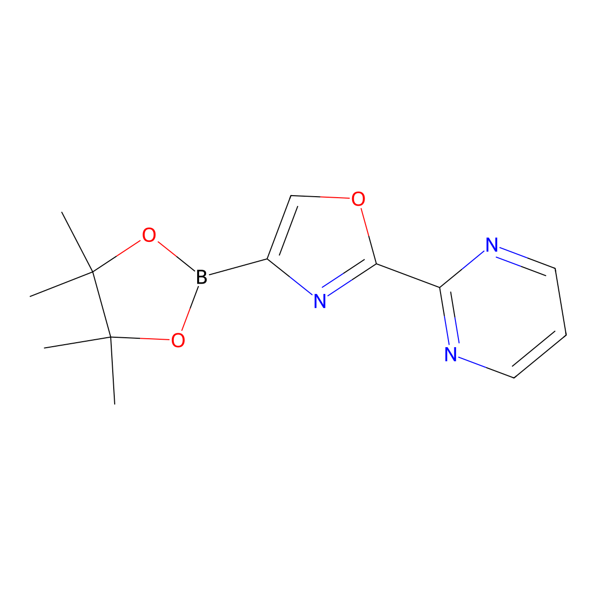 2-(Pyrimidin-2-yl)-4-(4,4,5,5-tetramethyl-1,3,2-dioxaborolan-2-yl)oxazole molecular structure, CAS 2710297-61-1
