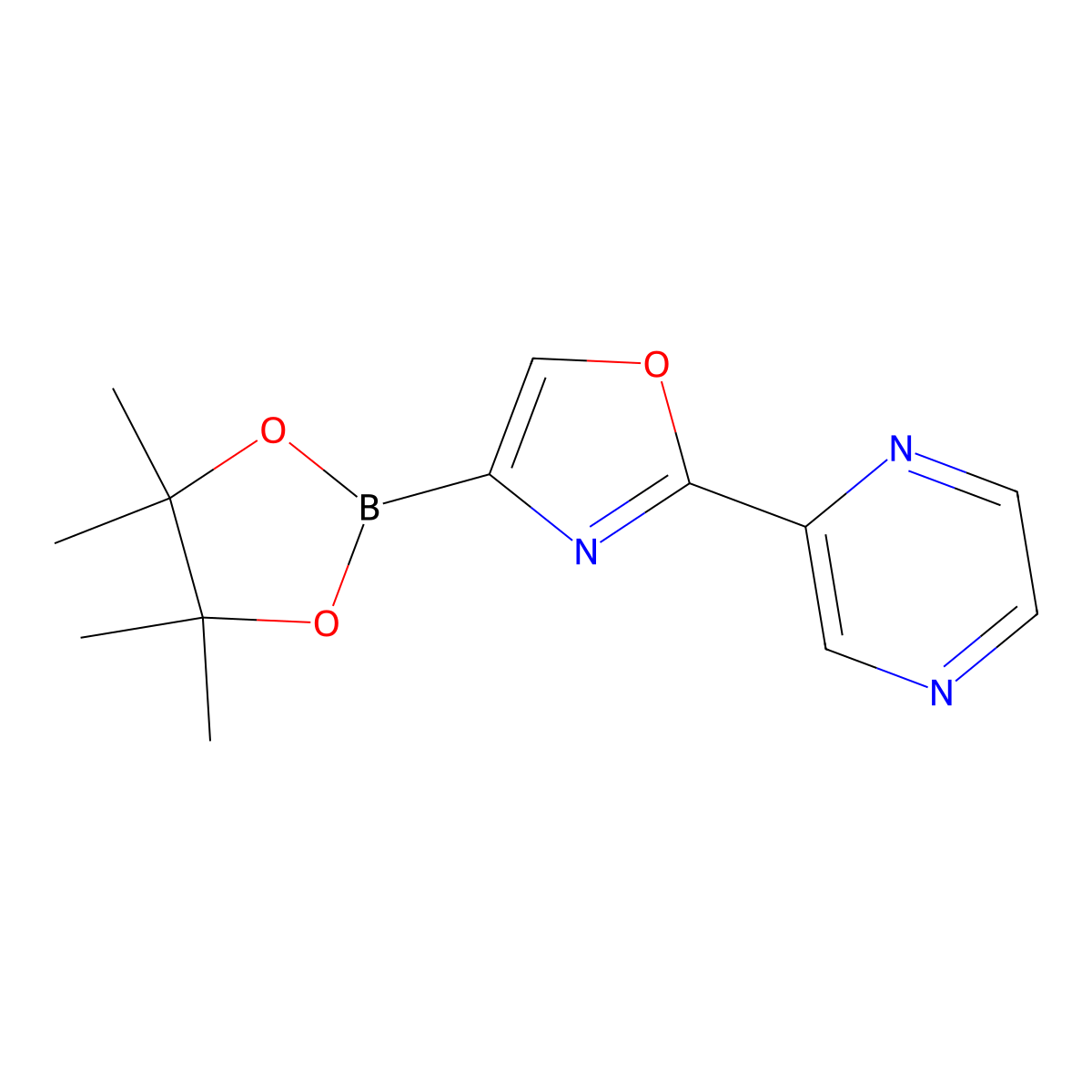 2-(Pyrazin-2-yl)-4-(4,4,5,5-tetramethyl-1,3,2-dioxaborolan-2-yl)oxazole molecular structure, CAS 2710297-62-2