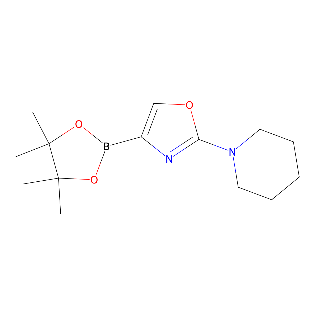 2-(Piperidin-1-yl)-4-(4,4,5,5-tetramethyl-1,3,2-dioxaborolan-2-yl)oxazole molecular structure, CAS 2710297-65-5