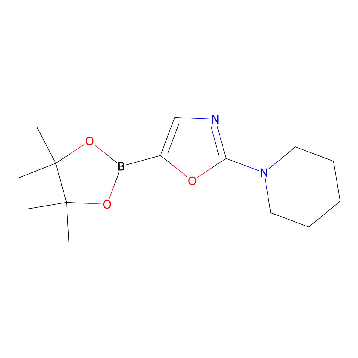 2-(Piperidin-1-yl)-5-(4,4,5,5-tetramethyl-1,3,2-dioxaborolan-2-yl)oxazole molecular structure, CAS 2710297-67-7