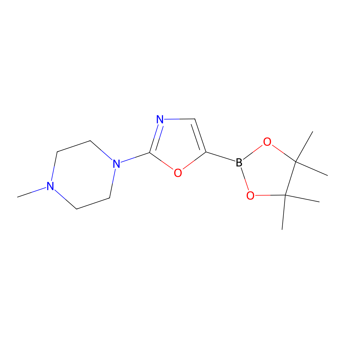2-(4-Methylpiperazin-1-yl)-5-(4,4,5,5-tetramethyl-1,3,2-dioxaborolan-2-yl)oxazole molecular structure, CAS 2710297-68-8