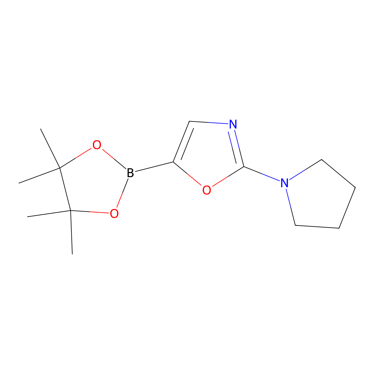 2-(Pyrrolidin-1-yl)-5-(4,4,5,5-tetramethyl-1,3,2-dioxaborolan-2-yl)oxazole molecular structure, CAS 2710297-69-9