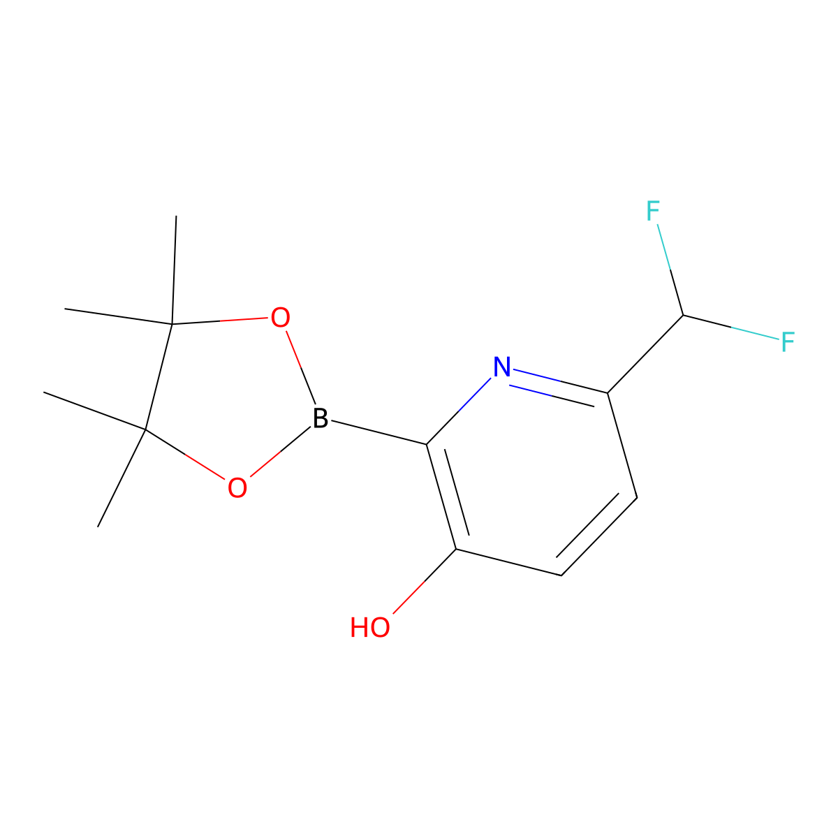 6-(Difluoromethyl)-2-(4,4,5,5-tetramethyl-1,3,2-dioxaborolan-2-yl)pyridin-3-ol molecular structure, CAS 2710297-93-9