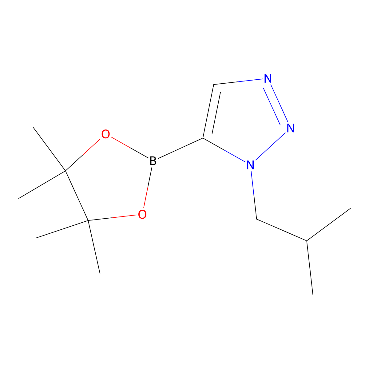 1-isobutyl-5-(4,4,5,5-tetramethyl-1,3,2-dioxaborolan-2-yl)-1H-1,2,3-triazole molecular structure, CAS 2710298-13-6