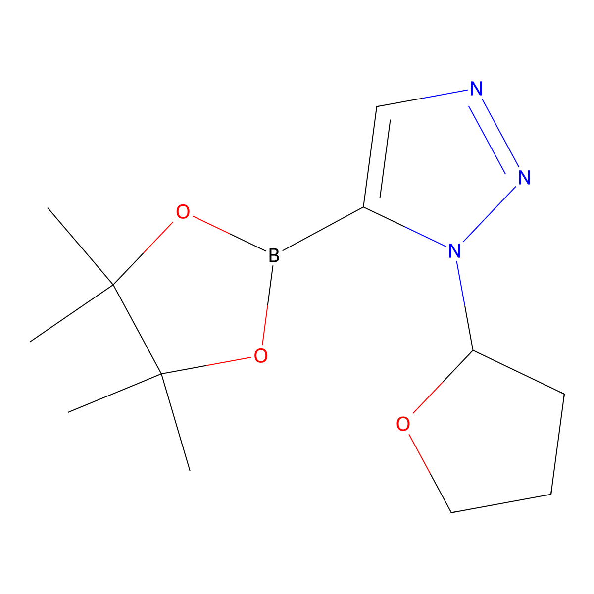 1-(tetrahydrofuran-2-yl)-5-(4,4,5,5-tetramethyl-1,3,2-dioxaborolan-2-yl)-1H-1,2,3-triazole molecular structure, CAS 2710298-18-1