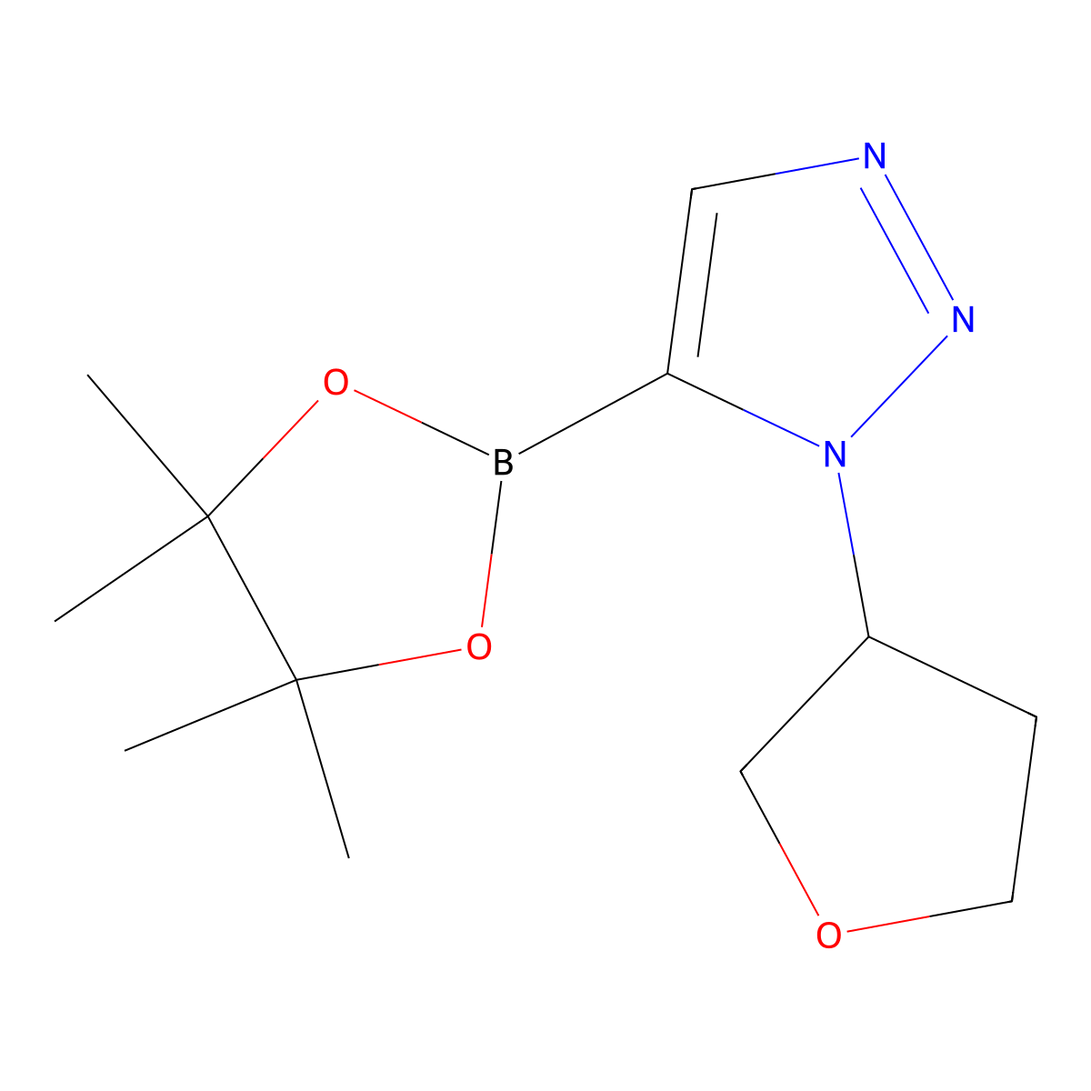 1-Tetrahydrofuran-3-yl-5-(4,4,5,5-tetramethyl-1,3,2-dioxaborolan-2-yl)triazole molecular structure, CAS 2710298-19-2
