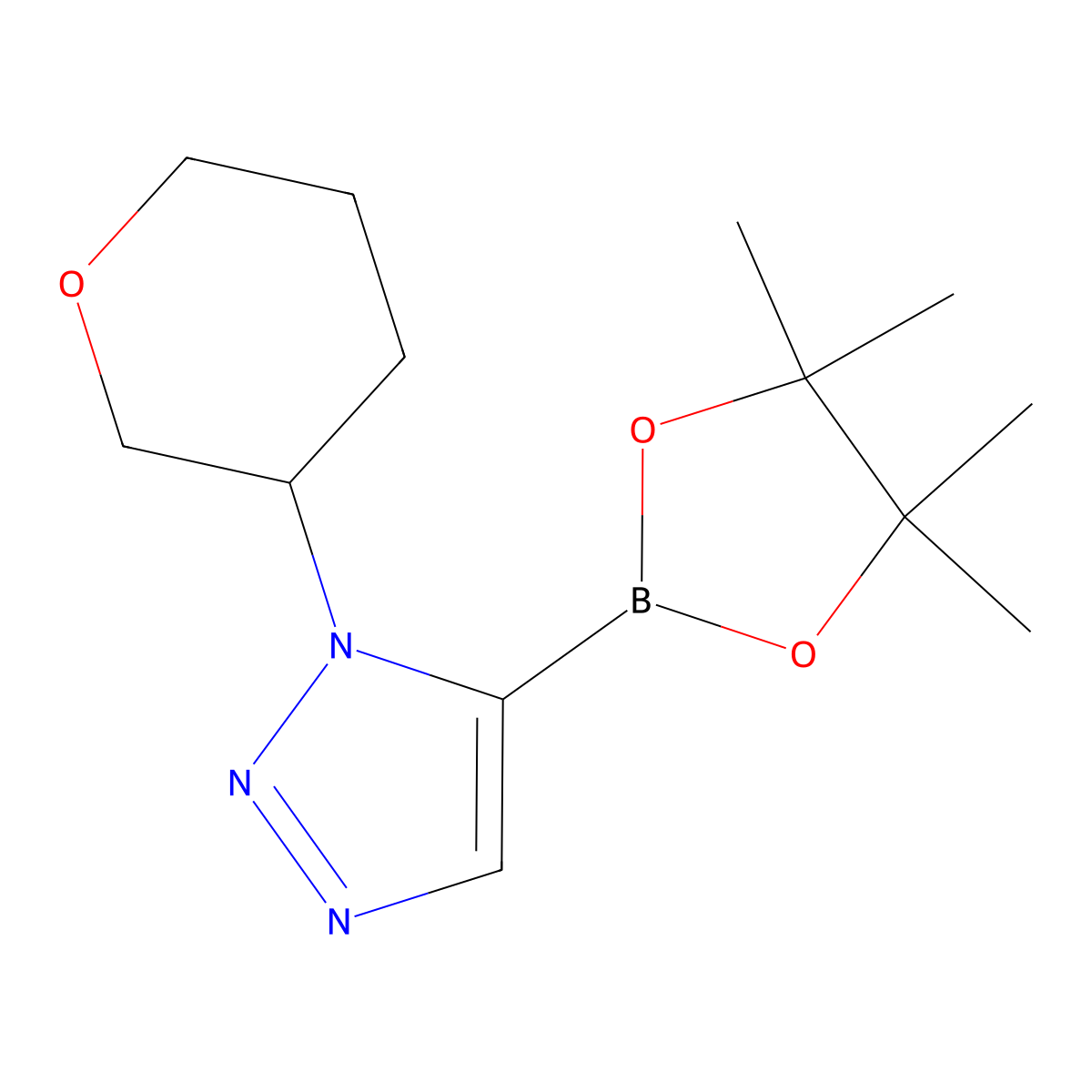 1-Tetrahydropyran-3-yl-5-(4,4,5,5-tetramethyl-1,3,2-dioxaborolan-2-yl)triazole molecular structure, CAS 2710298-25-0