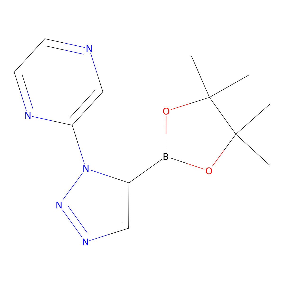 2-(5-(4,4,5,5-tetramethyl-1,3,2-dioxaborolan-2-yl)-1H-1,2,3-triazol-1-yl)pyrazine molecular structure, CAS 2710298-31-8