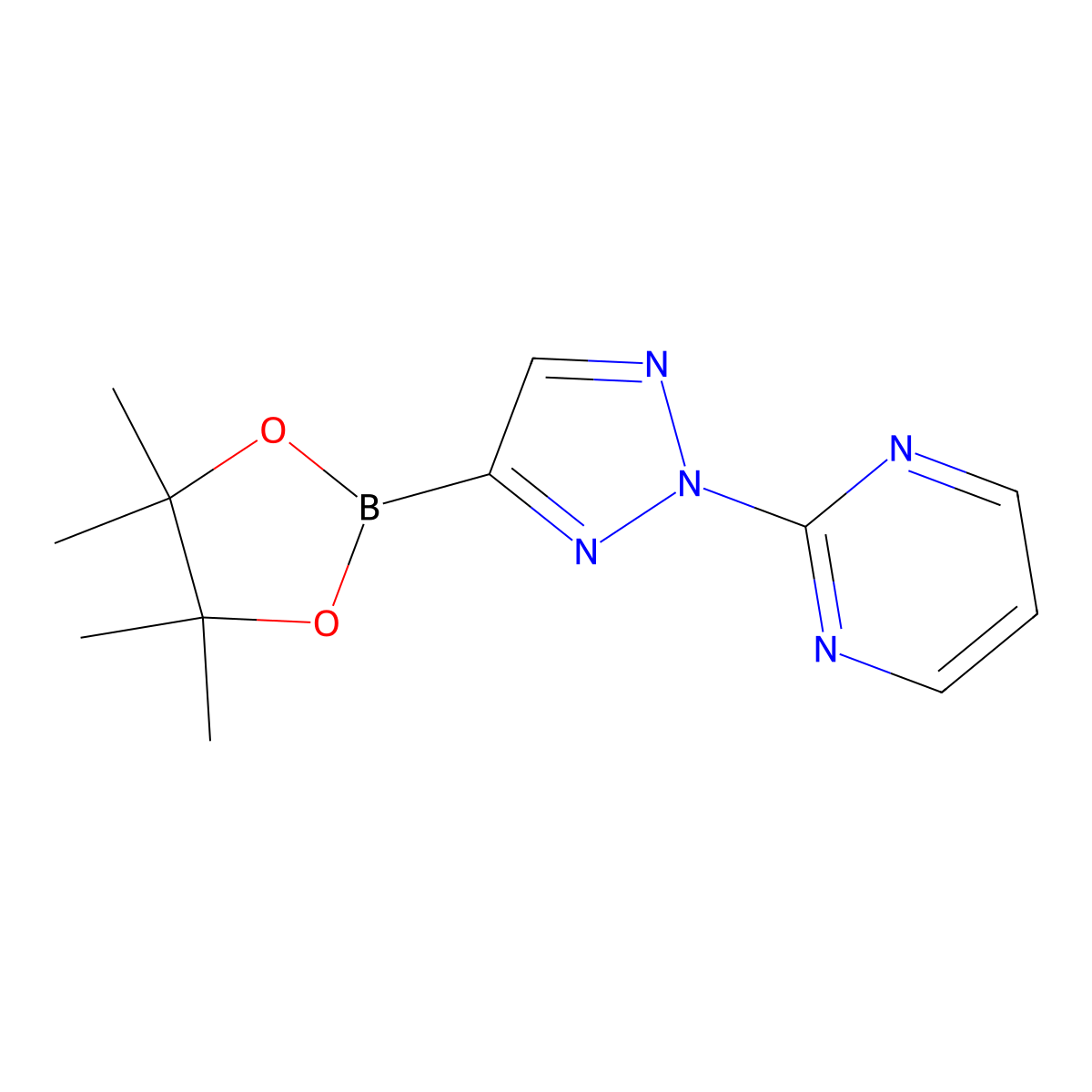2-(4-(4,4,5,5-tetramethyl-1,3,2-dioxaborolan-2-yl)-2H-1,2,3-triazol-2-yl)pyrimidine molecular structure, CAS 2710298-78-3