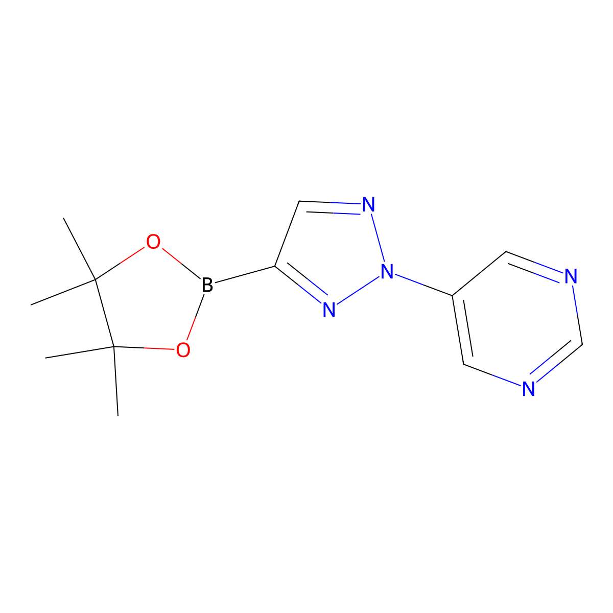 5-(4-(4,4,5,5-tetramethyl-1,3,2-dioxaborolan-2-yl)-2H-1,2,3-triazol-2-yl)pyrimidine molecular structure, CAS 2710298-80-7