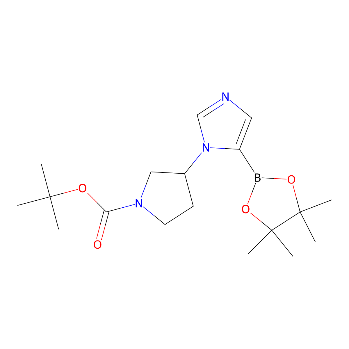 tert-butyl 3-(5-(4,4,5,5-tetramethyl-1,3,2-dioxaborolan-2-yl)-1H-imidazol-1-yl)pyrrolidine-1-carboxylate molecular structure, CAS 2710298-96-5