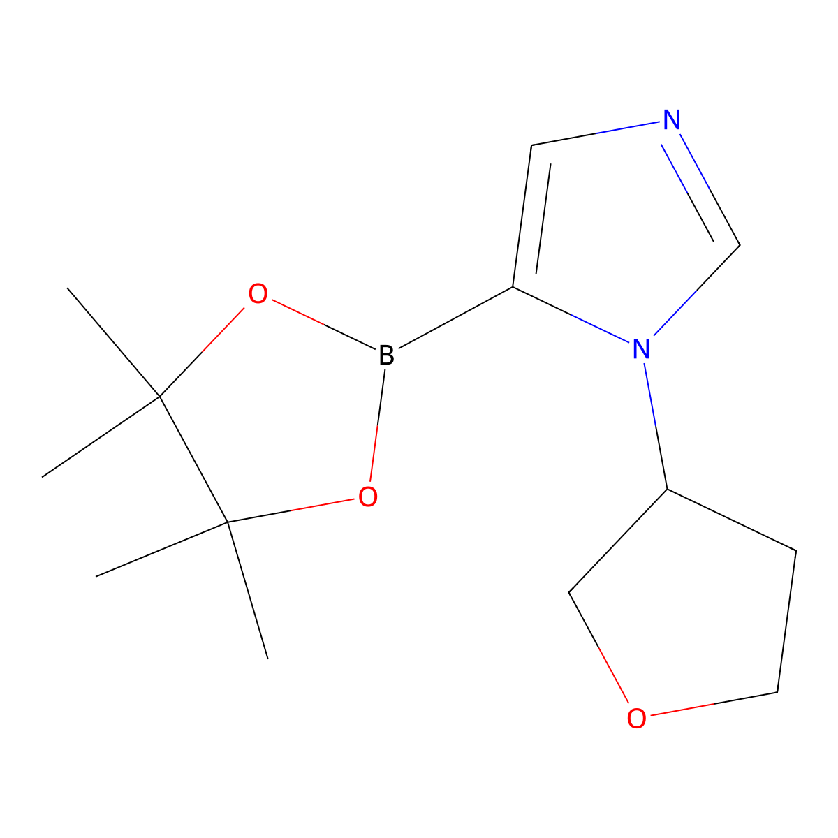1-(tetrahydrofuran-3-yl)-5-(4,4,5,5-tetramethyl-1,3,2-dioxaborolan-2-yl)-1H-imidazole molecular structure, CAS 2710298-99-8