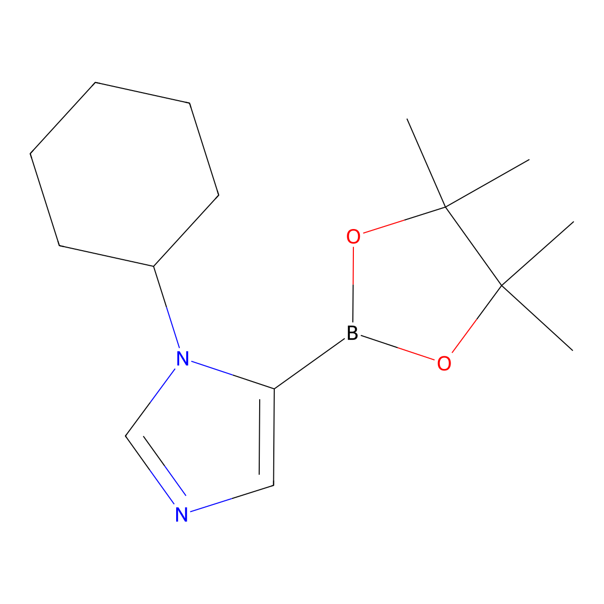 1-cyclohexyl-5-(4,4,5,5-tetramethyl-1,3,2-dioxaborolan-2-yl)-1H-imidazole molecular structure, CAS 2710299-02-6