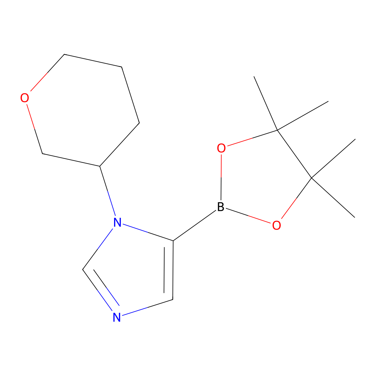 1-(tetrahydro-2H-pyran-3-yl)-5-(4,4,5,5-tetramethyl-1,3,2-dioxaborolan-2-yl)-1H-imidazole molecular structure, CAS 2710299-03-7