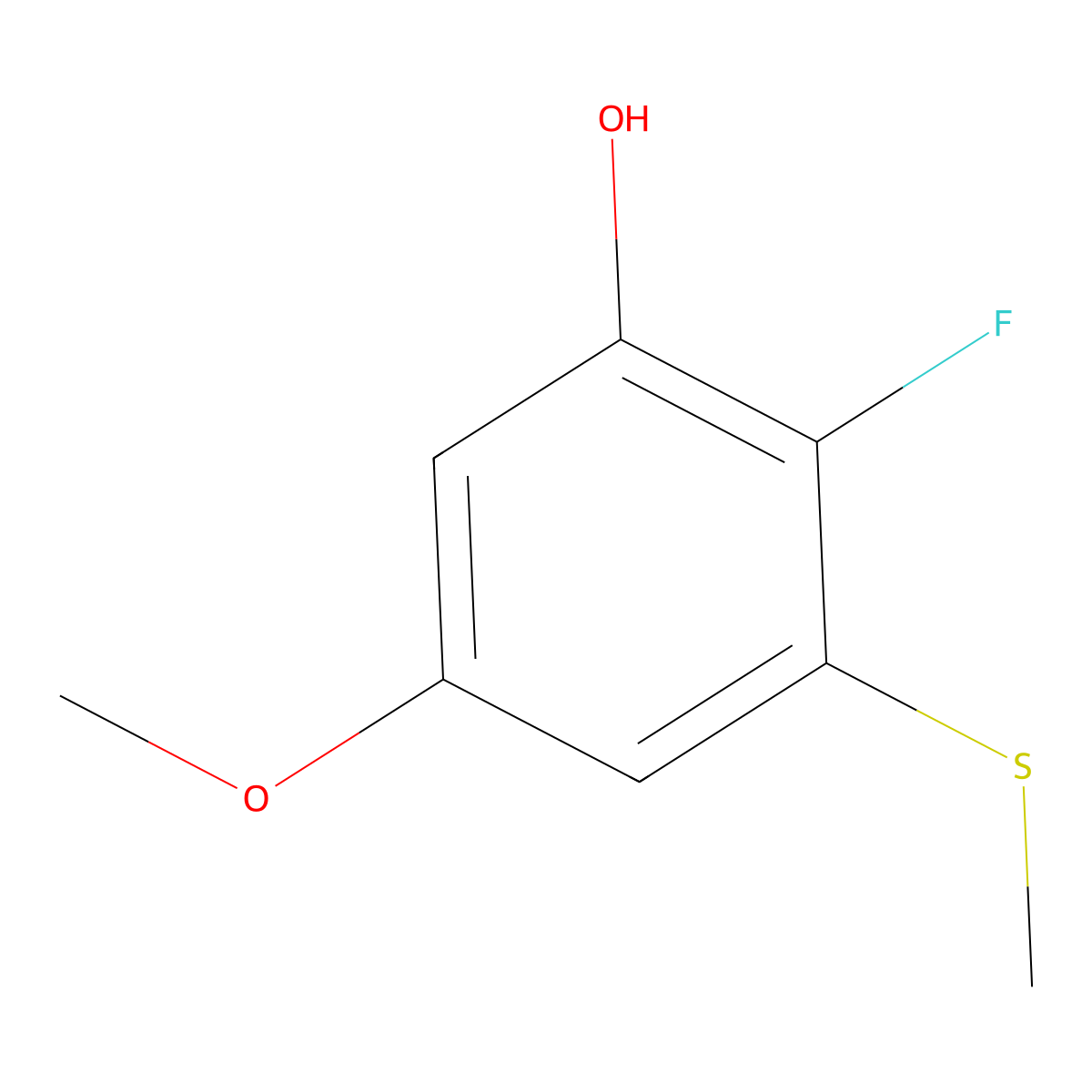 2-Fluoro-5-methoxy-3-(methylthio)phenol molecular structure, CAS 2710311-05-8
