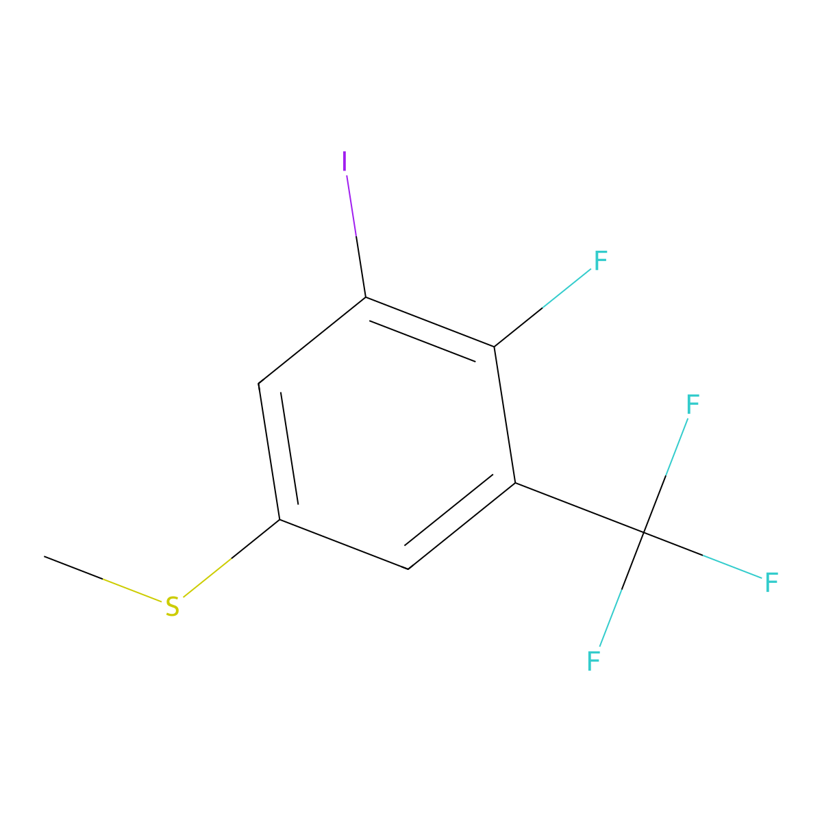 (4-Fluoro-3-iodo-5-(trifluoromethyl)phenyl)(methyl)sulfane molecular structure, CAS 2710505-57-8