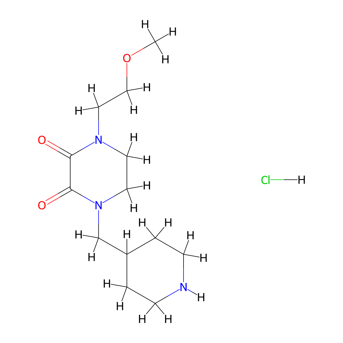 1-(2-Methoxyethyl)-4-(piperidin-4-ylmethyl)piperazine-2,3-dione hydrochloride molecular structure, CAS 2710523-56-9