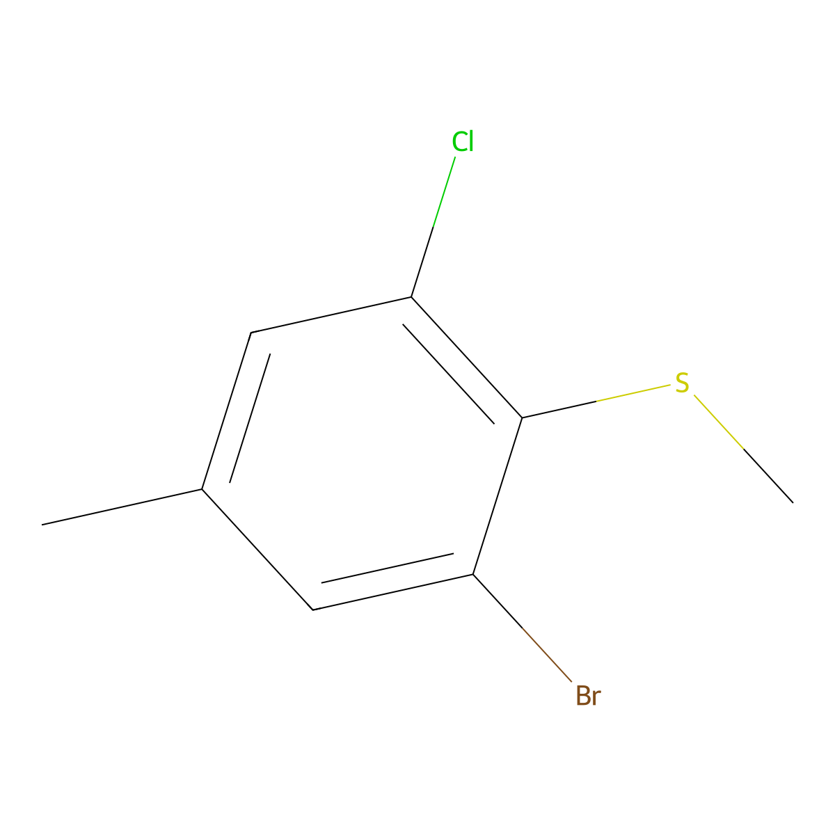 (2-Bromo-6-chloro-4-methylphenyl)(methyl)sulfane molecular structure, CAS 2710534-06-6